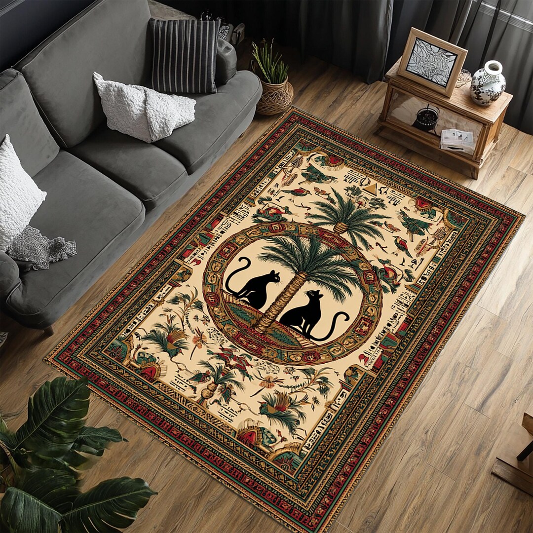 Libyan Cat Rug Egyptian Cat Rug, Black Cat Rug, Pharaoh Inspired Area Rug, Egyptian ...