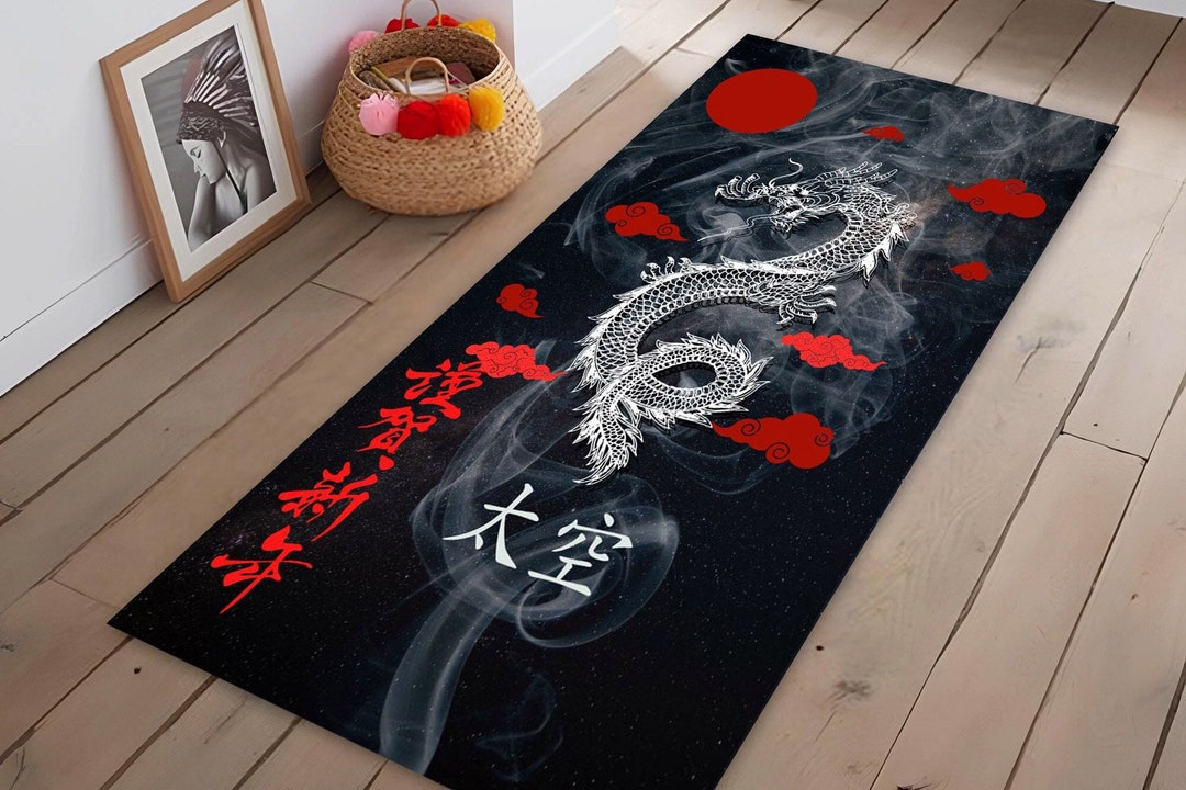 Japanese Rug Runner Japanese Dragon Runner Rug,black Japanese Design Modern Area Runner ...
