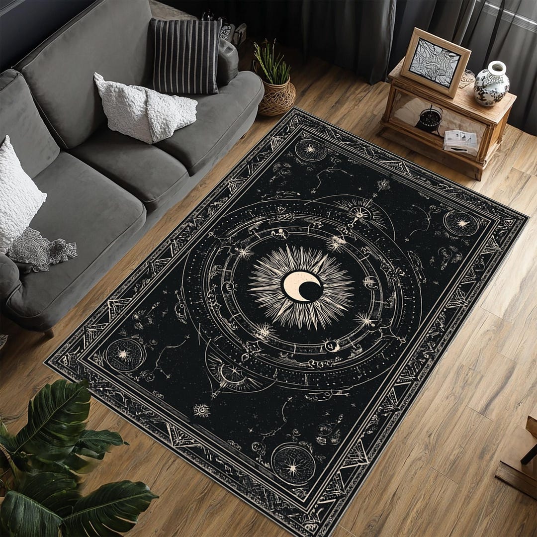 Gothic Celestial Moon Rug, Astrology Sun Moon Carpet, Dark Academia ...