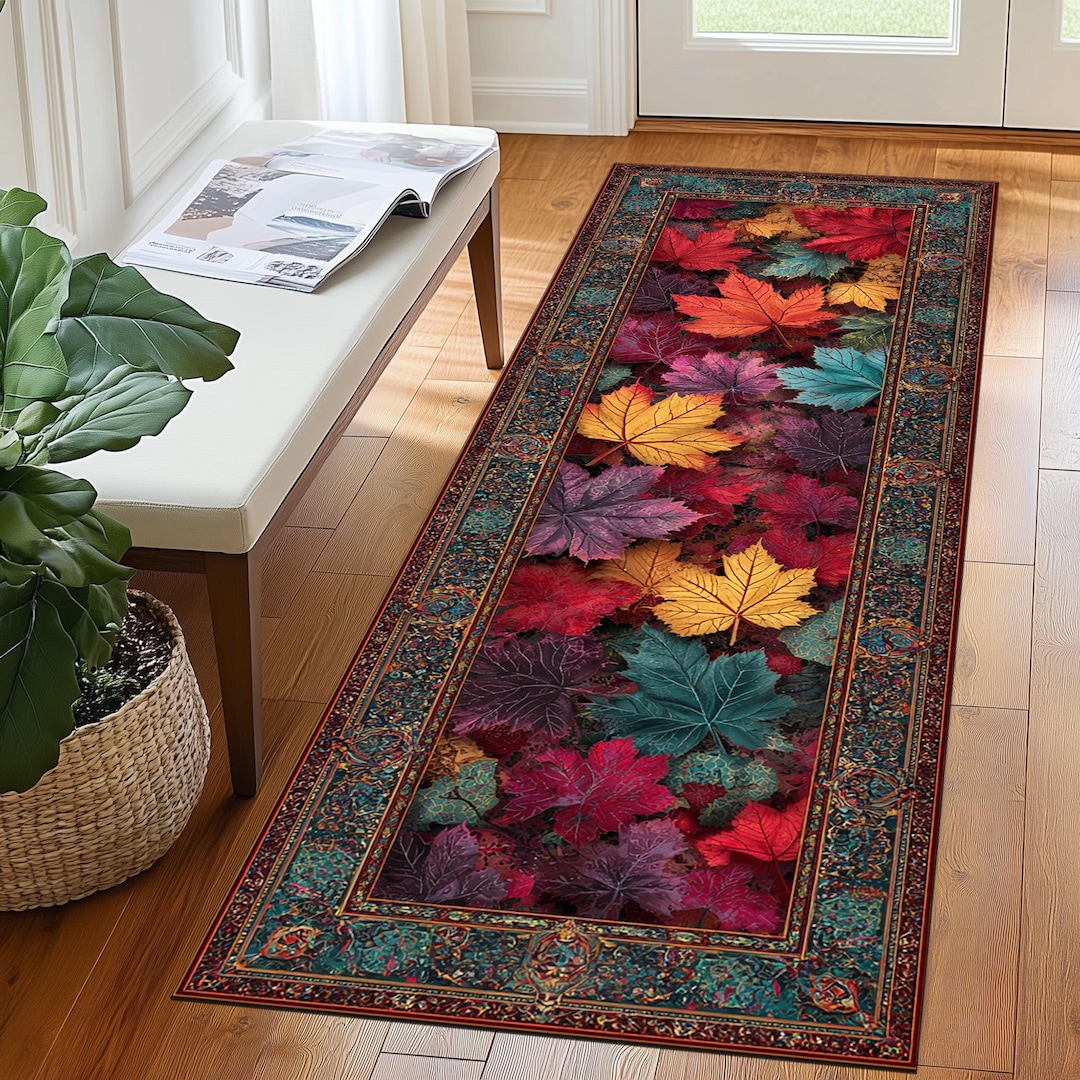 Autumn Leaves Runner Rug, Colorful Fall Carpet, Vibrant Maple Leaf ...