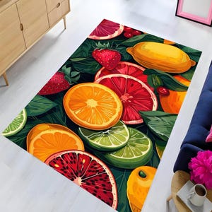 Citrus Rug, Citrus Pattern Rug, Colorful Rug, Kitchen Rug, Fruit Rug, Home Decor Rug, Non Slip Rug, Washable Printed Rug, Decorative Rug