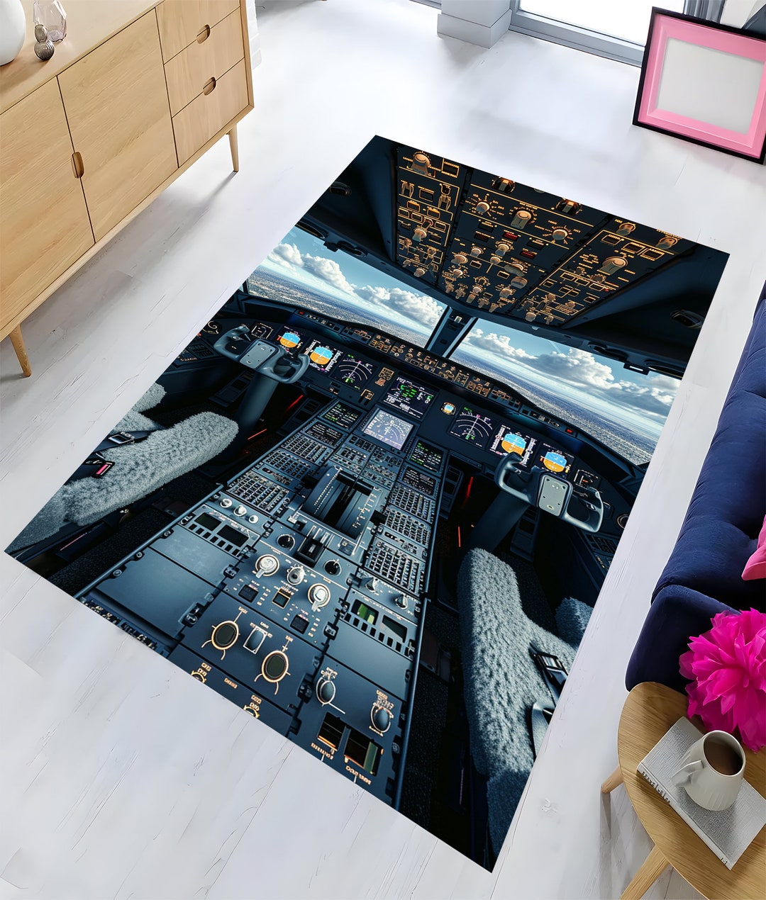 Flight Line Rug Rug Models With Aircraft Motive,for Aviation Lovers,cockpit View Rug ...