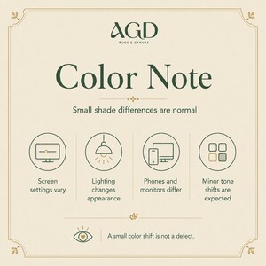The image is a color note from AGD Pugs & Canvases, providing information about color shifts and their normalization.