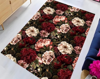 Floral Rug, Pink Rose Rug, Living Room Rug, Non Slip Rug