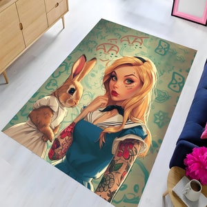 Alice im Wunderland,Teppich,Kaninchen Und Alice im Wunderland,Teppich,Kind Im Wunderland,Teppich,Kind Wunder Teppich,Teppich,Geschenk