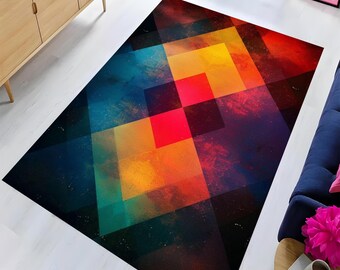 Geometric Rug, Washable Printed Rug, Non Slip Area Rug