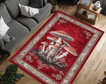 Mashroom Rug, Meadow Mushroom Rug, Mystical Boho Rug, Gothic Rug, Woodland Rug, Goth Room Decor, Popular Rug, Area Rug, Living Room Rug
