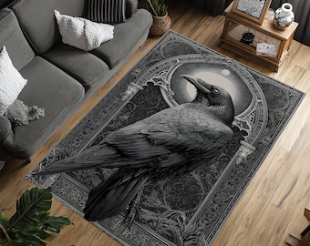 Gothic Raven Rug, Raven Rug for Goth Room, Gothic Home Decor