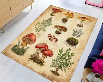 Alfombra de hongos, alfombra botánica, alfombra abstracta, regalos de hongos, decoración moderna, alfombra para sala de estar, alfombra para dormitorio, alfombra antideslizante, alfombra "Amor de hongos"