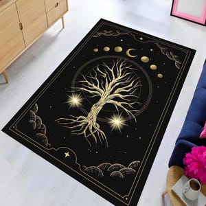 Ein magischer Tarot-Teppich, der als Tor zu unserem Schicksal und unserer Zukunft fungiert, eine perfekte Mischung aus Astrologie und Spiritualität, kundenspezifischer Teppich, Geschenkteppich