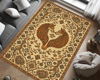 Rustic Wolf Rug, Gothic Forest Animal Area Rug, Living Room Rug