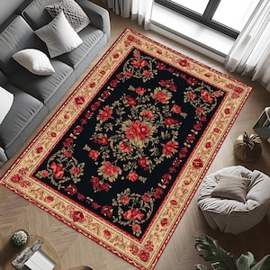 Vintage Rose Rug, Rose Rug, Floral Rug, Gothic Rug For Rose Decor, Vintage Style Modern Rug, Popular Rug, Area Rug, Living Room Rug