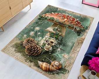 Snail Rug,Mushroom Lover Rug,Mushroom Rug,Mushroom Area Rug,Mushroom Design Rug,Magical Forest Rug,Nostalgic Mushroom Rug,Gift Rug,Cone Rug