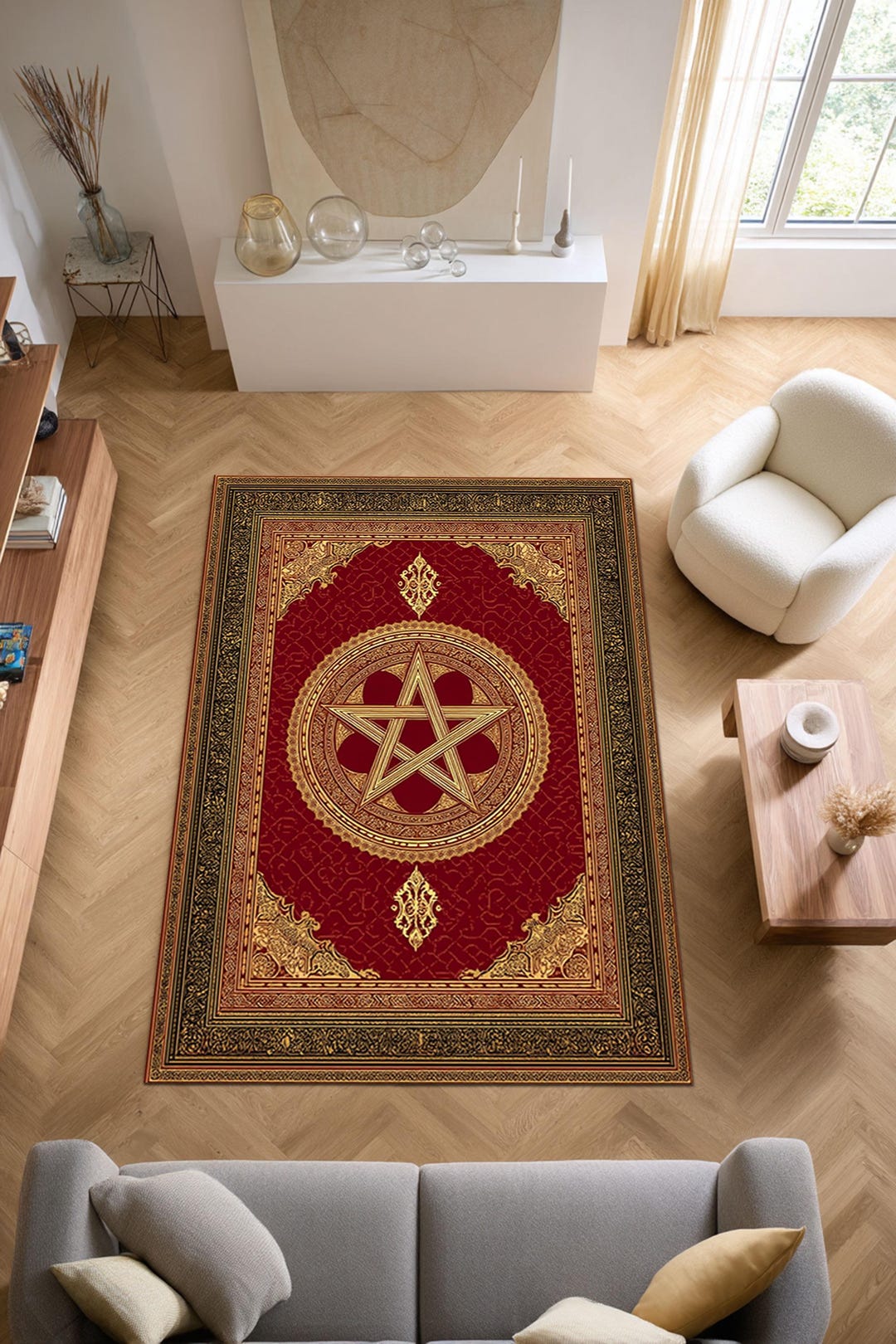 Gothic Pentagram Rug, Pentagram Rug, Pentagram Pattern Rug, Satanic ...