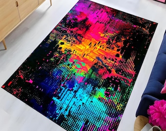 Geometric Rug, Non Slip Rug, Washable Printed Rug