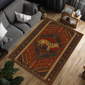 Wolf Area Rug, Rustic Wolf Rug,  Gothic Forest Animal Area Rug, Animal Rug, Vintage Style Modern Rug, Popular Rug, Area Rug, Living Room Rug