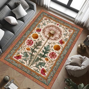 Rustic Dandelion Rug, Teal Flower Area Rug, Dandelion Rug, Cozy Home Decor,  Nature Inspired Decor, Popular Rug, Area Rug, Living Room Rug