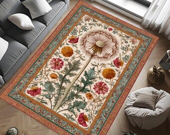 Rustic Dandelion Rug, Teal Flower Area Rug, Dandelion Rug, Cozy Home Decor,  Nature Inspired Decor, Popular Rug, Area Rug, Living Room Rug