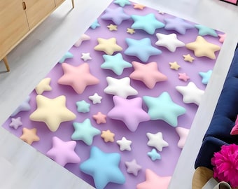 Tappeto a stelle, tappeto per la cameretta dei bambini, tappeto da gioco, tappeto per bambine, tappeto per bambini, tappeto antiscivolo, tappeto regalo, tappeto popolare, tappeto stampato lavabile, tappeto decorativo