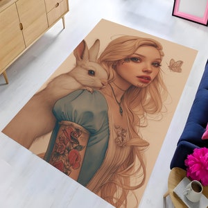White Rabbit And Alice In Wonderland Rug,Alice In Wonderland Rug,Chıld Room Rug,Cartoon Heroes Rug,Movie Room Rug,Wonderland Design Rug,Gift