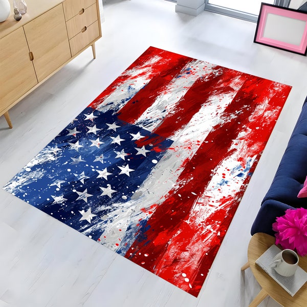 Tapis drapeau des Etats-Unis, tapis américain, tapis moderne, carpette, tapis de salon, tapis personnalisé, tapis de base antidérapant, tapis d'intérieur, cadeau de pendaison de crémaillère, tapis drapeau américain