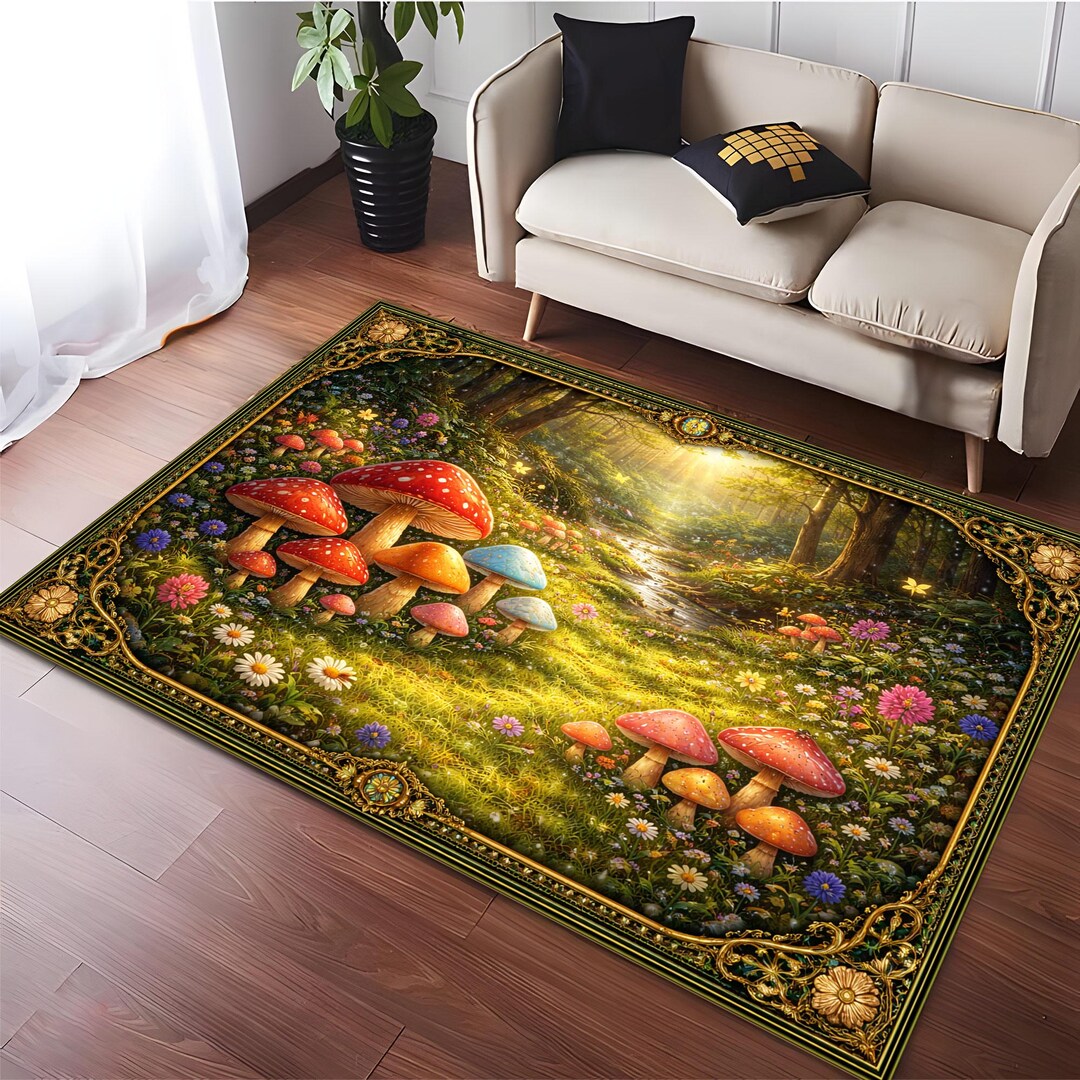 Magical Forest Rug Enchanted Forest Mushroom Rug, Fairy Garden Area Rug, Magical Woodland ...