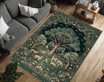 Jungle Forest Rug, Animal Safari Area Rug, Tropical Wildlife Carpet