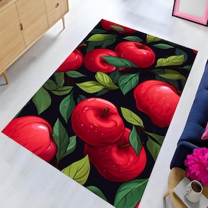 Apple Rug, Red Apple Rug, Apple Pattern Rug, Kitchen Rug, Fruit Rug, Home Decor Rug, Non Slip Rug, Washable Printed Rug, Decorative Rug