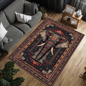 Majestic Elephant Rug, Animal Rug, Tribal African-Inspired Bohemian Area Rug, Elephant Rug, Popular Rug, Area Rug, Living Room Rug