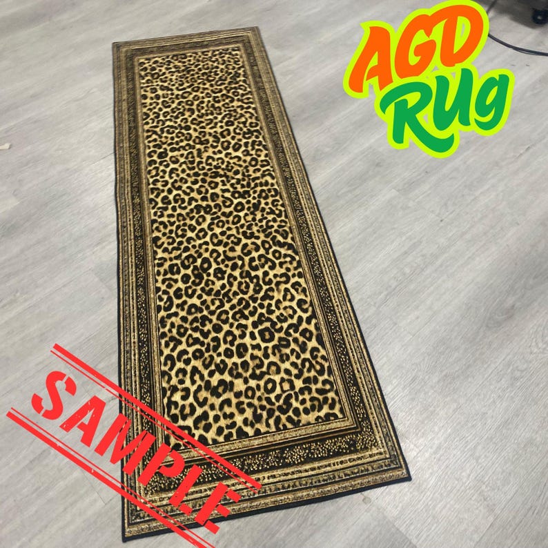 a leopard print rug on a wooden floor.