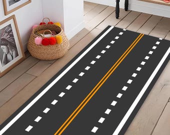 Race Track Play Mat Runner Rug, Toddler Runner Carpet, Game Room Rug