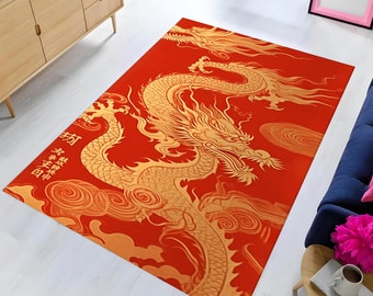 Japanese Dragon Rug, Red Japanese Design Modern Area Rug, Chinese Dragon Rug,Asian Dragon Rug, Living Room Rug, Non slip Rug, Red Dragon Rug