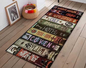Nostalgic Retro Sytle Rug,Vhs Case Themed Horror Movie Room Rug,Home Theater TV Room Mat,Classic Horror Movie Decor,Nostalgic Decor Runner
