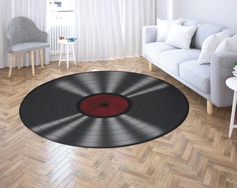 Record Round Rug, Living Room Rug, Chair Mat, Salon Decor