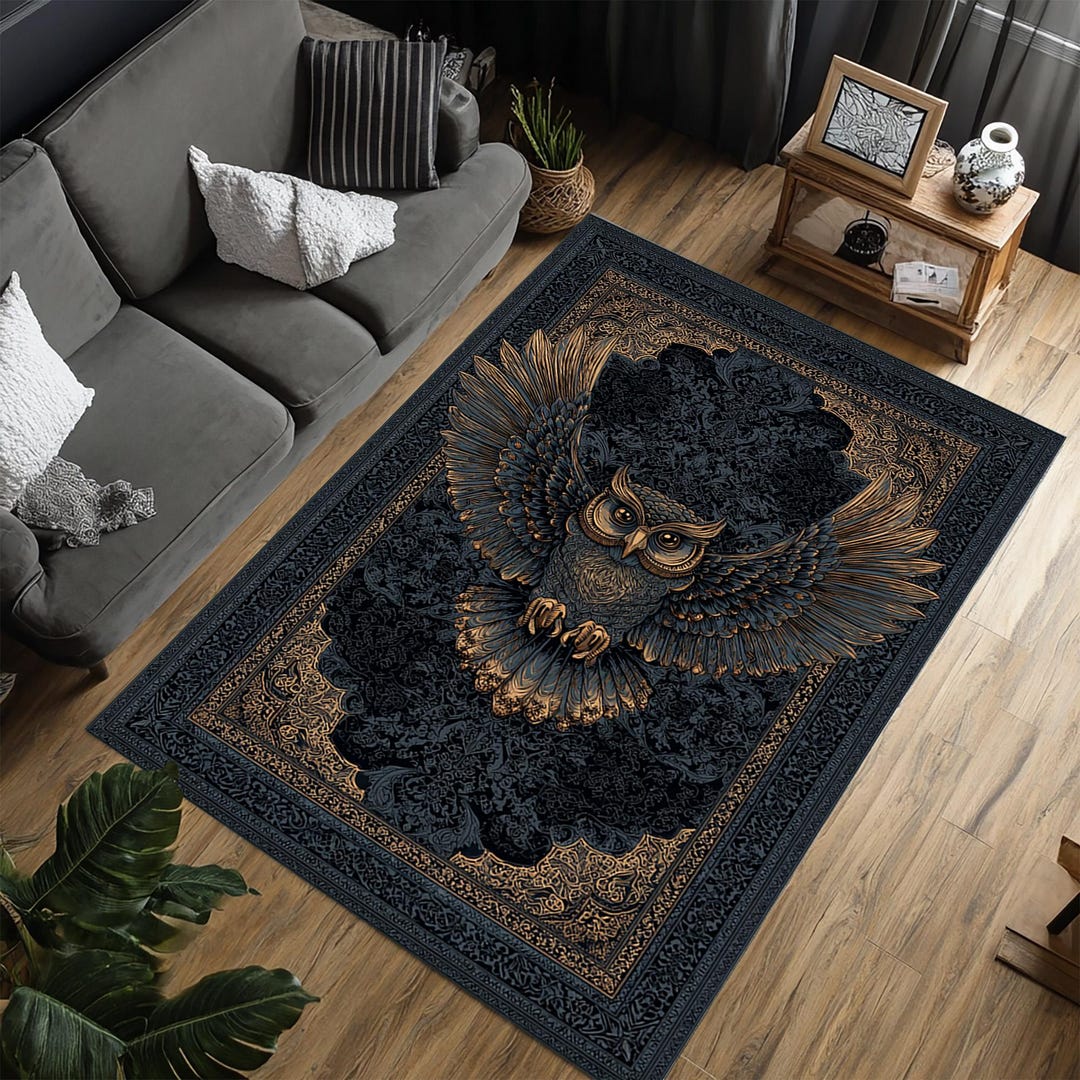 Gothic Owl Rug, Dark Academia Area Rug, Vintage Gothic Owl Carpet ...