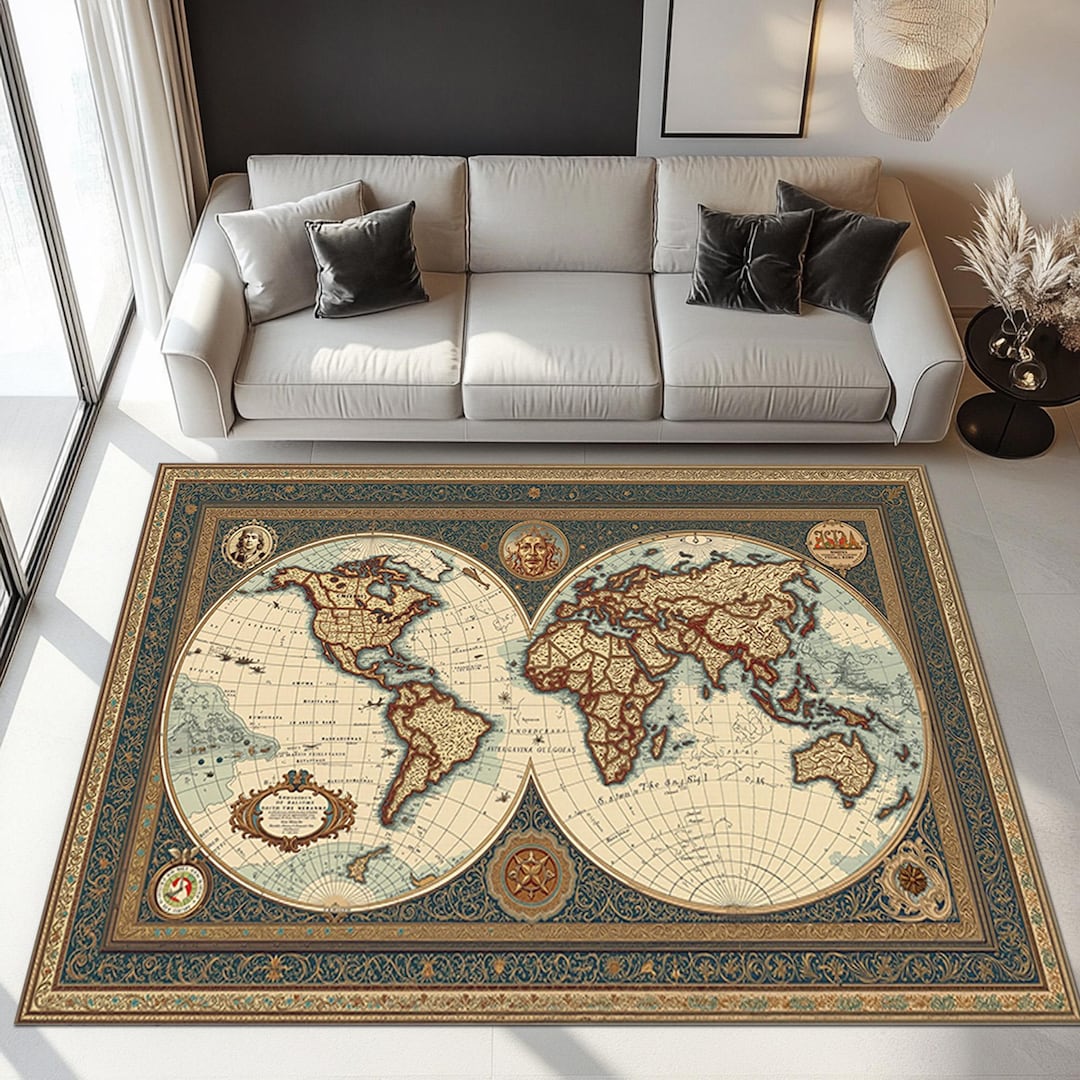 World Explorer Rug Vintage World Map Area Rug, Antique Style Global Map Carpet, Old World ...