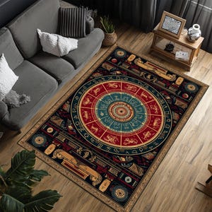 Alfombra astrológica, Alfombra del zodiaco, Alfombra astrológica, Alfombra con la carta del zodiaco cósmico, Alfombra con diseño astrológico, Alfombra popular, Alfombra para sala de estar
