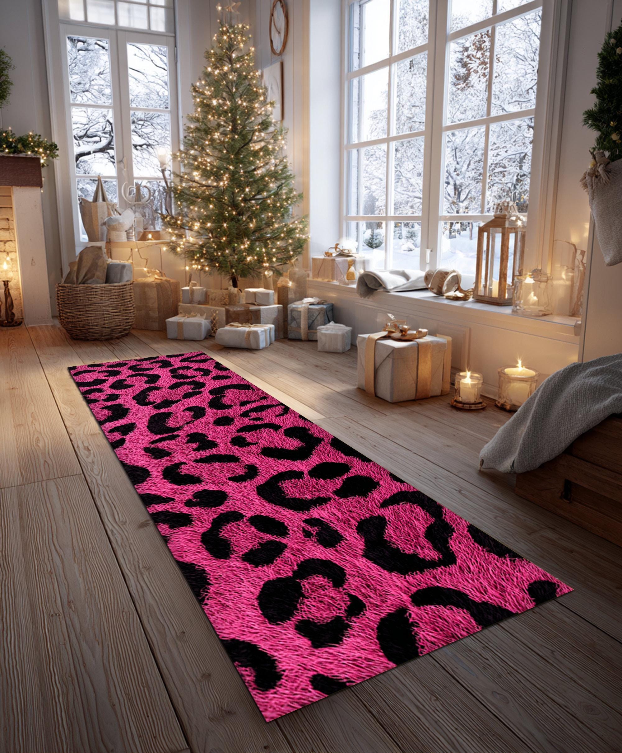 Pink Leopard Rug, Hot Pink Animal Print Runner Rug, Y2K Aesthetic