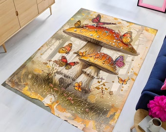 Butterfly Mushroom Rug,Mushroom Lover Rug,Mushroom Rug,Mushroom Area Rug,Mushroom Design Rug,Magical Forest Rug,Nostalgic Mushroom Rug,Rug