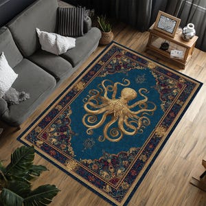 Tapis pieuvre, tapis gothique pieuvre, tapis pieuvre, tapis pieuvre vintage, tapis animaux, tapis populaire, carpette, tapis de salon