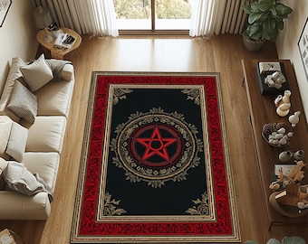 Dywan z gotyckim pentagramem, dywan z pentagramem, dywan z wzorem pentagramu, dywan z satanistycznym wzorem, popularny dywan, dywan do salonu, gotycki wystrój domu