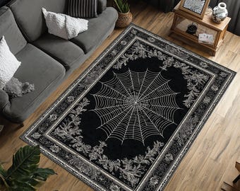 Spider Rug For Gothic Room Decor, Gothic Spider Web Area Rug, Black Gothic Rug For Dark Academia Decor, Popular Rug, Cool Rug, Area Rug