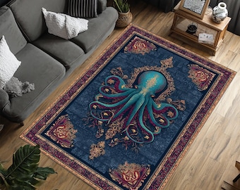 Oktopus Teppich, Oktopus Teppich, Goth Teppich, Vintage Oktopus Teppich, Tierteppich, Beliebt
