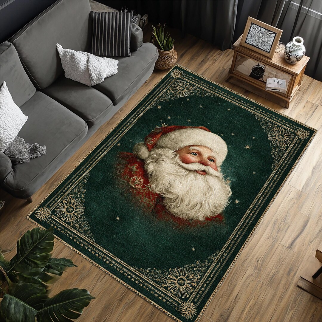 Vintage Santa Claus Rug, Christmas Decor Carpet, Holiday Santa Area Rug ...