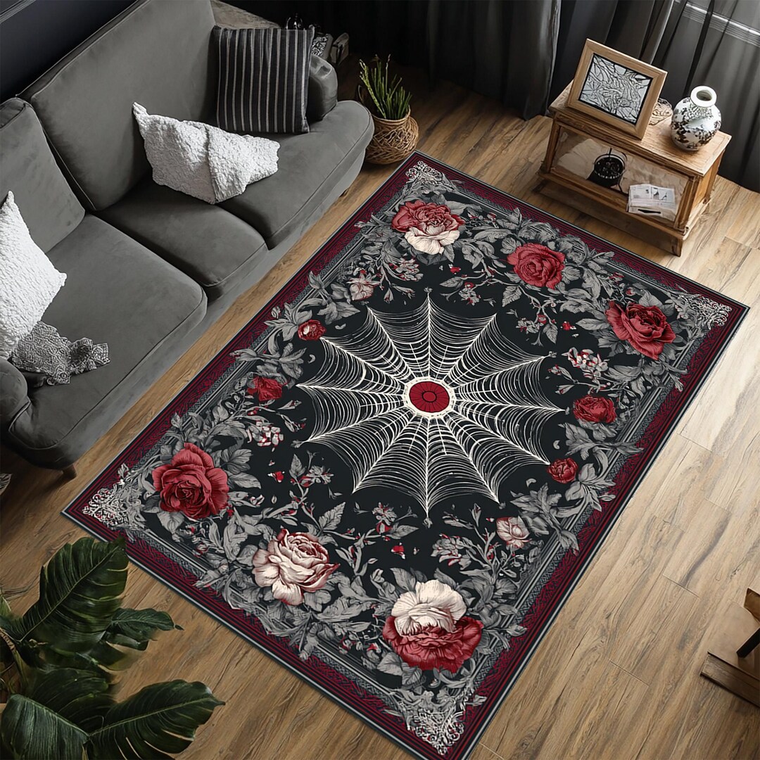 Spider Rug for Gothic Room Decor, Gothic Spider Web Area Rug, Black ...