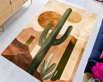 Cactus Rug, Non Slip Rug, Washable Printed Rug, Housewarming Gift