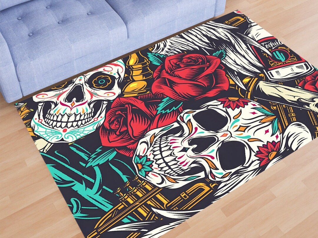 Skull Rug,tattoo Rug,colorful Tattoo Concept Rug,tattoo Art Print ...