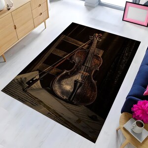Violin Rug, Music Patterned Rug, Instrument Rug,Art Rug, Violin Design Rugs,Multicolored Rug, Luxury Decor for Room, Modern Carpet, Cool Rug