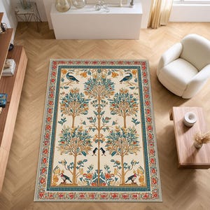 Bohemian Tree of Life Rug, Persian Floral Area Rug, Persian Botanical Floral Carpet, Oriental Tree of Life Rug, Area Rug, Living Room Rug