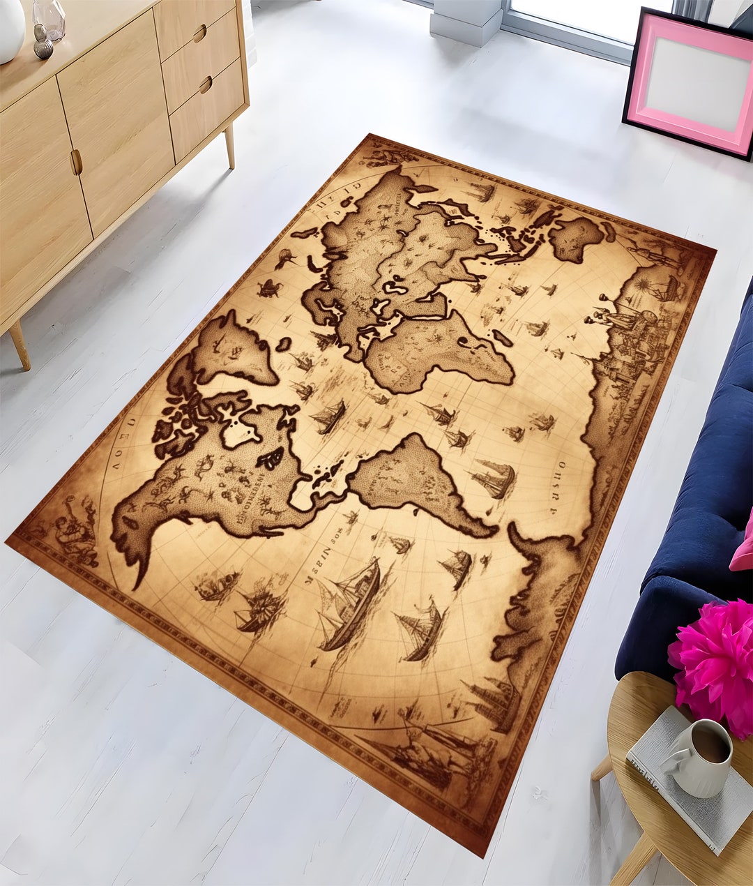 Map Rug, Medieval Map Rug, Nautical Rug, Treasure Map Rug, Hobby Room ...